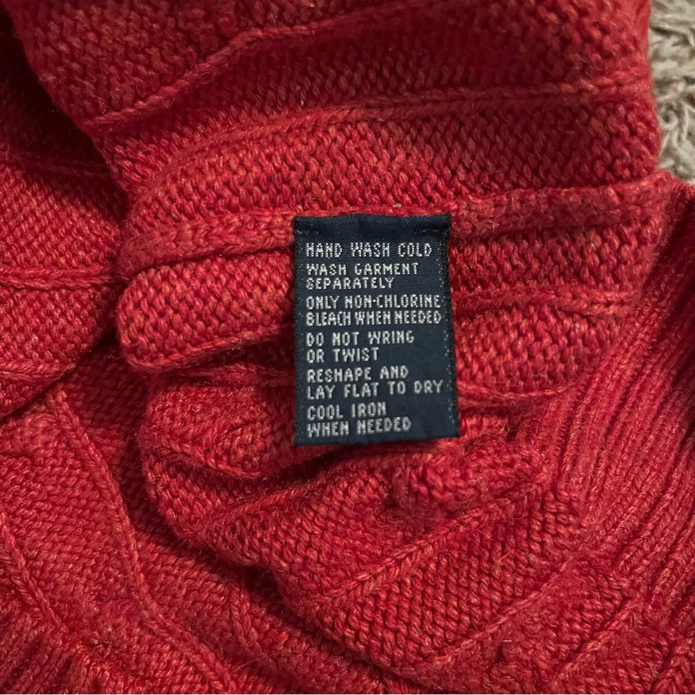 POLO RALPH LAUREN x Vintage 100% Silk Cable Knit Crew Sweater Red Heather Sz L - Picture 5 of 8